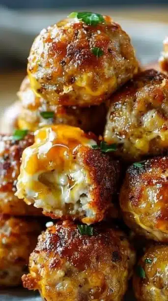 Savory Rotel Cream Cheese Sausage Balls ready for a party appetizer