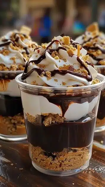Delicious S'mores Layered Delight Cups with chocolate and marshmallow layers