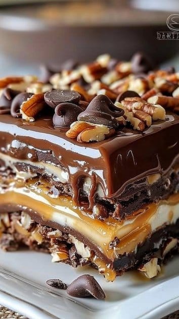 Decadent Turtle Lasagna Dessert Recipe: Layers of Chocolate, Caramel, and Creamy Delight!