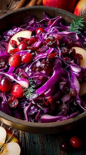 Holiday Slaw with Red Cabbage, Apples, and Cranberries