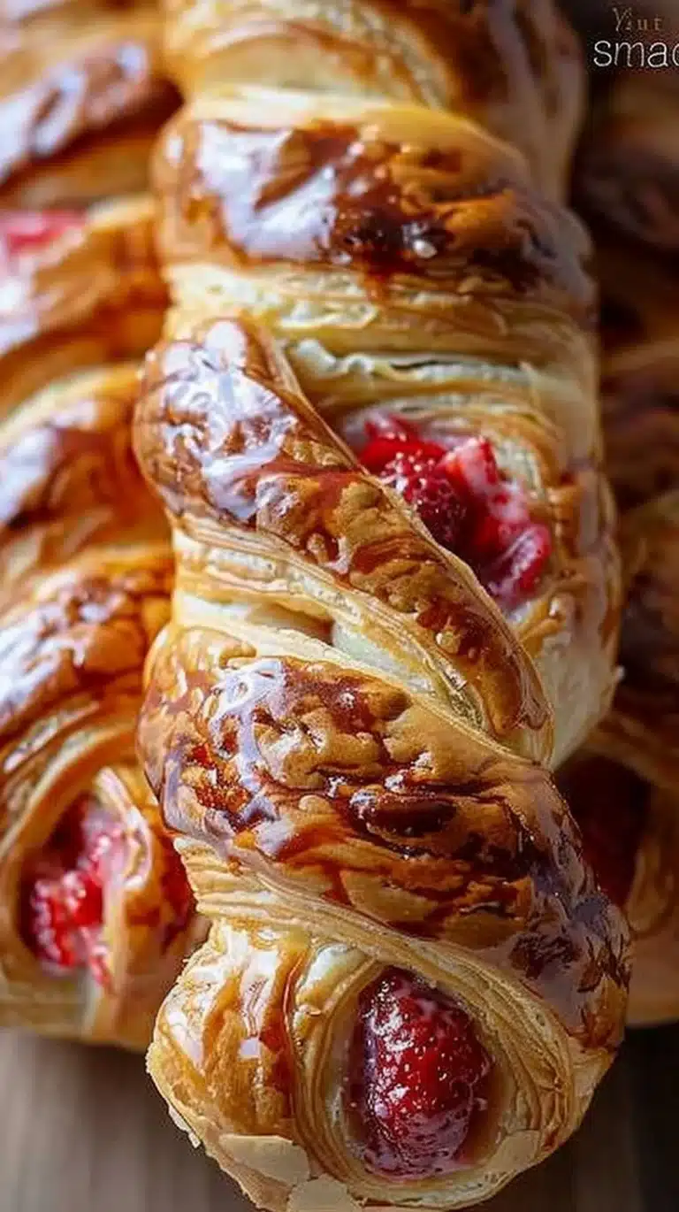 Freshly baked Strawberry Braided Pastry with flaky crust and ripe strawberries