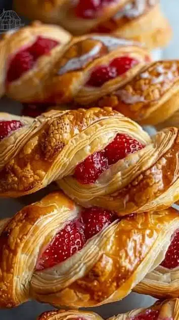 Strawberry Braided Pastry with fresh strawberries and flaky pastry dough