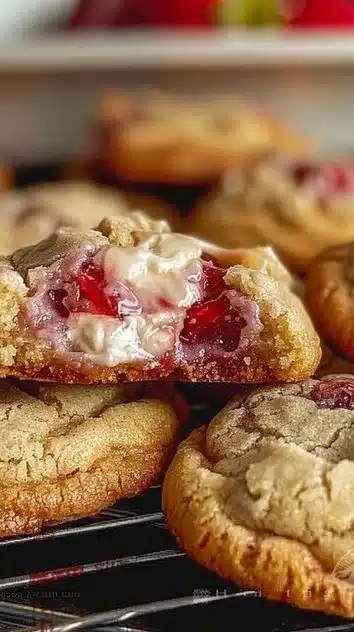 Delicious strawberry cheesecake cookies topped with fresh strawberries