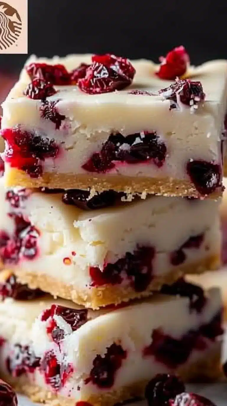 Homemade Cranberry Bliss Bars inspired by Starbucks recipe.