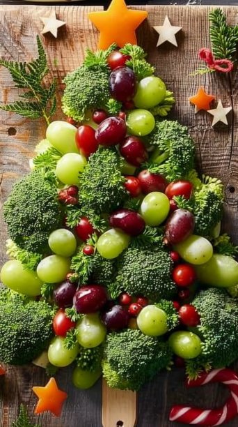 Broccoli Christmas Tree Salad with Grapes