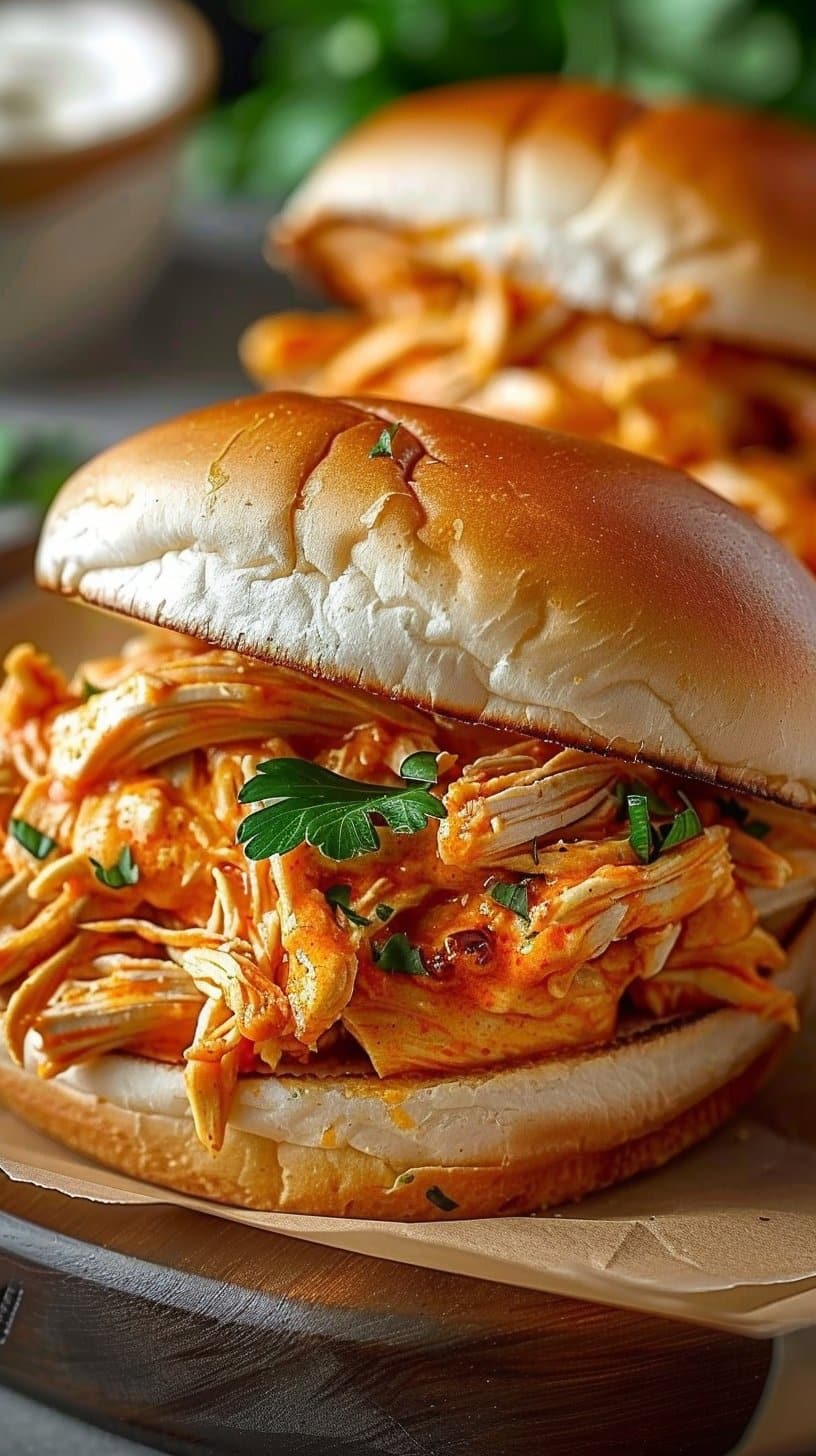 Slow Cooker Buffalo Chicken Sandwiches
