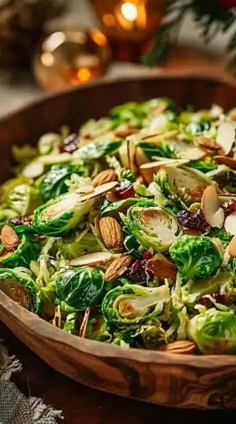 Warm Brussels Sprout Christmas Salad with Toasted Almonds
