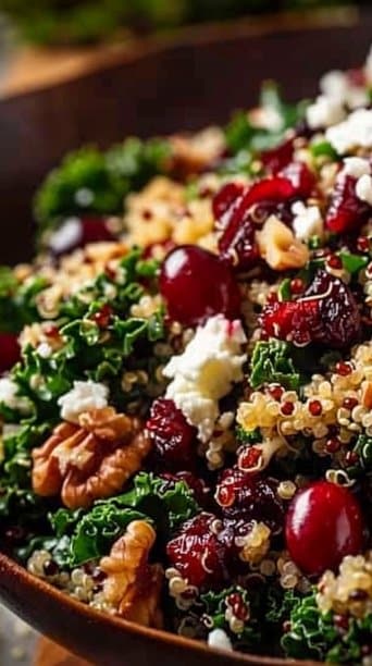 Cranberry Quinoa Christmas Salad with Feta and Kale