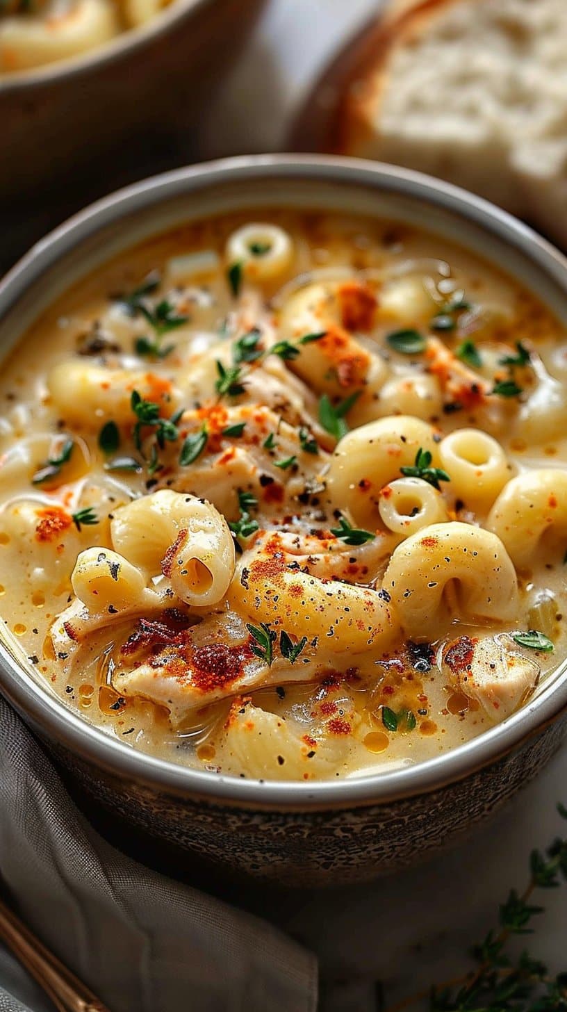 Creamy Chicken Macaroni Cheese Soup