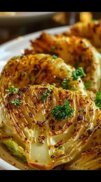 Crispy air fryer cabbage wedges served on a plate