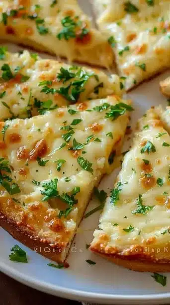 Delicious air fryer cheesy garlic bread with a golden crispy topping