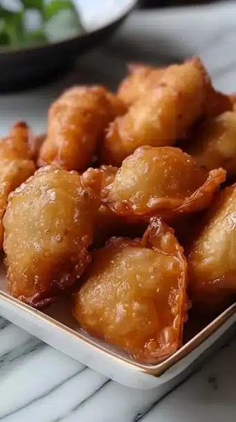 Freshly made apple fritters topped with cinnamon sugar and drizzled with glaze.