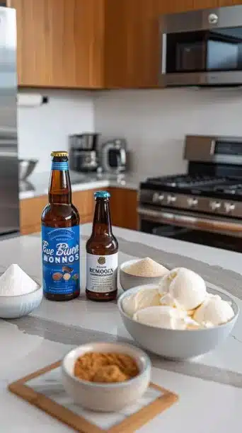 Scoop of Blue Moon ice cream in a cone with a vibrant blue color