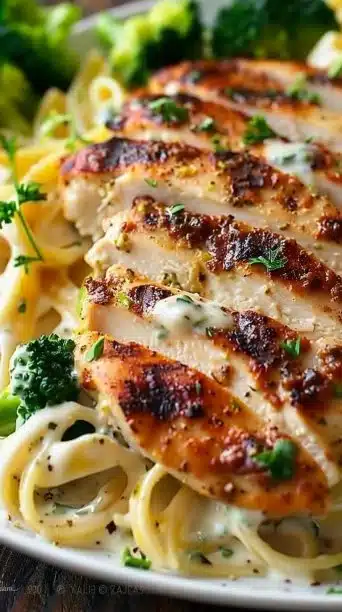 Cajun Chicken Alfredo with broccoli served in a creamy sauce