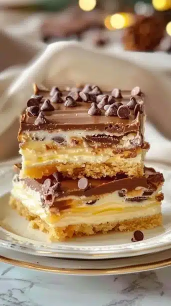 Delicious homemade cake mix toffee bars on a white plate