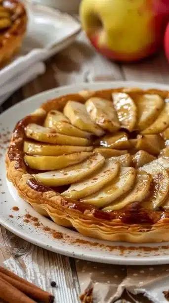 Delicious Caramel Apple Puff dessert topped with caramel sauce