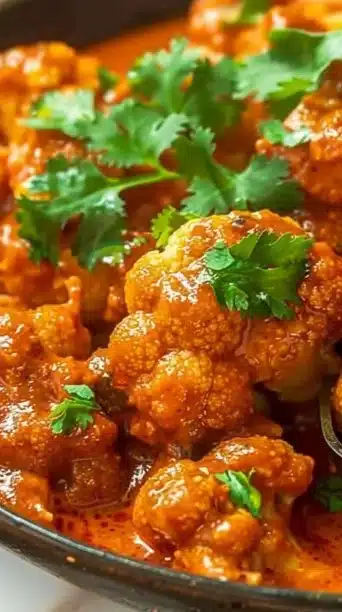 Delicious Cauliflower Tikka Masala served with aromatic spices