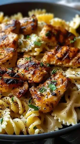 Cheesy Garlic Butter Chicken Bowties with Mozzarella Cream Sauce