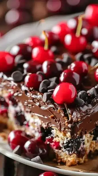 Delicious Cherry Chocolate Chip Poke Cake with rich flavors and creamy toppings