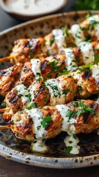 Delicious chicken kofta served with garlic yogurt sauce on a plate