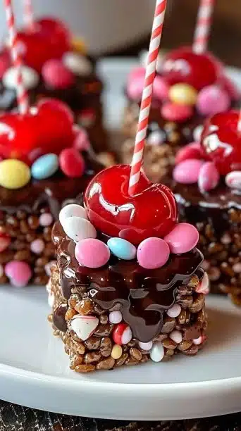 Chocolate Covered Cherry Rice Krispies Bars