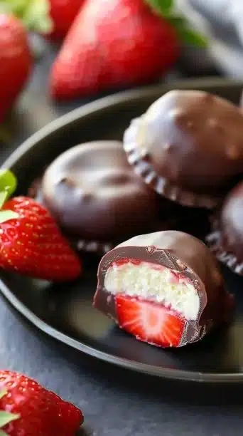 Chocolate-Covered Strawberry Cheesecake Bites