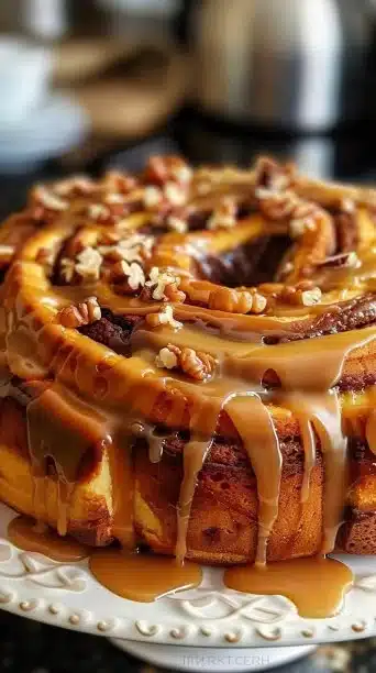 Delicious Cinnamon Roll Cake with frosting and cinnamon swirl