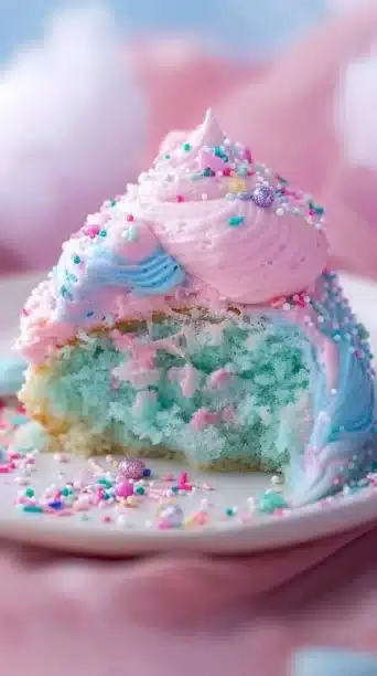 Delicious Cotton Candy Cake with fluffy layers and colorful frosting