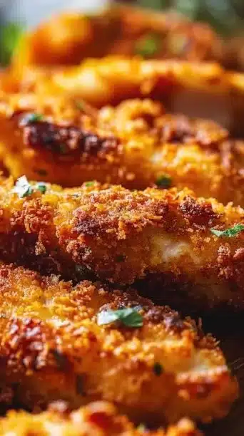 Plate of crispy Crack Chicken Tenders, garnished and ready to serve.