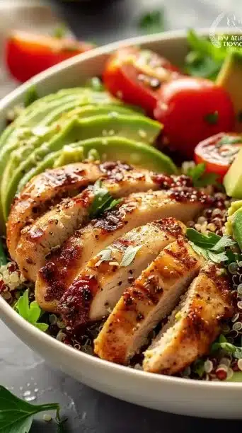 Creamy Avocado Chicken Quinoa Bowl