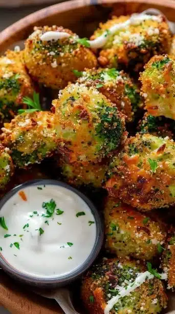 Crispy broccoli cheddar poppers served as a delicious cheesy snack