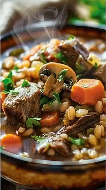 Crockpot Beef Barley Soup with Mushrooms