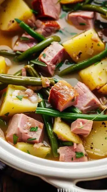 Crockpot Beef Ham, Green Beans & Potatoes Dinner