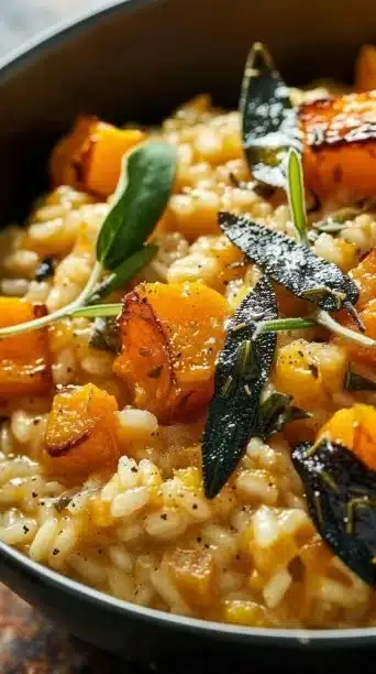 Crockpot Butternut Squash and Sage Risotto served in a bowl