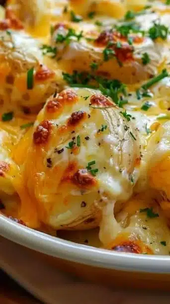 Delicious Crockpot Cheesy Ranch Potatoes served in a bowl with herbs