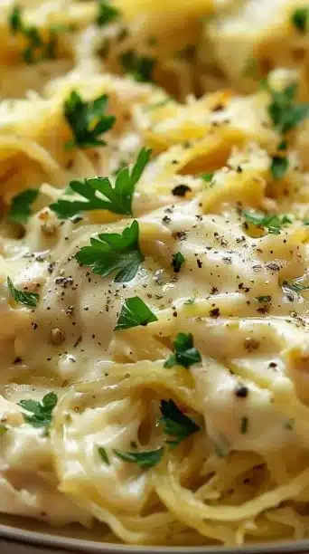 Crockpot Chicken Alfredo Spaghetti Squash