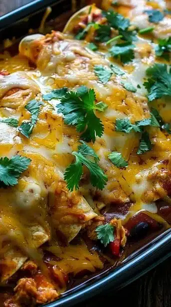 Crockpot Chicken Enchilada Casserole
