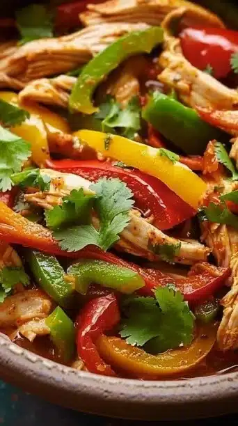 Delicious Crockpot Chicken Fajita Bowls with vibrant vegetables and spices