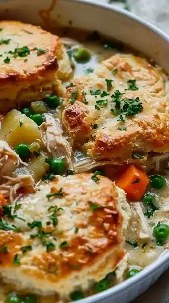 Crockpot chicken pot pie filling in a bowl ready to serve