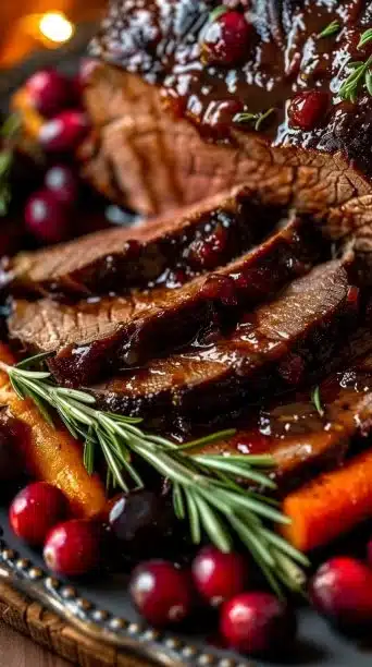 Crockpot Cranberry Balsamic Beef Roast served on a plate