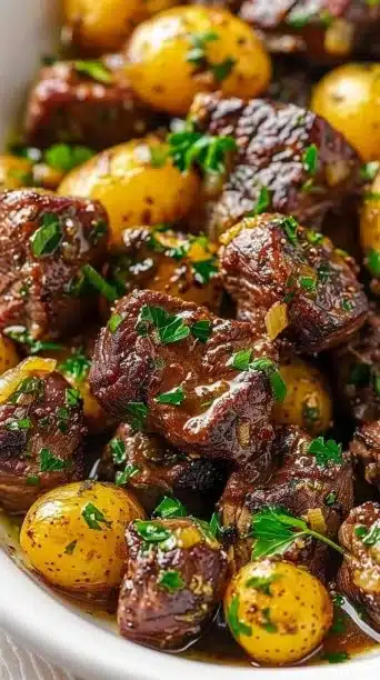 Crockpot Garlic Butter Beef Bites with Potatoes