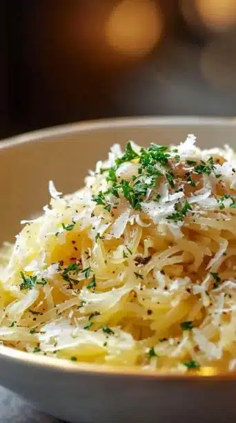 Crockpot Garlic Parmesan Spaghetti Squash dish garnished with parsley