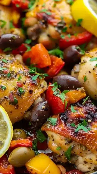 Crockpot Greek Chicken with Veggies served in a bowl