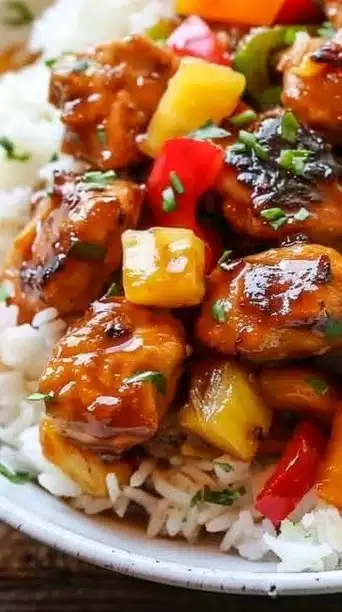 Crockpot Hawaiian Chicken prepared with pineapple and spices in a slow cooker