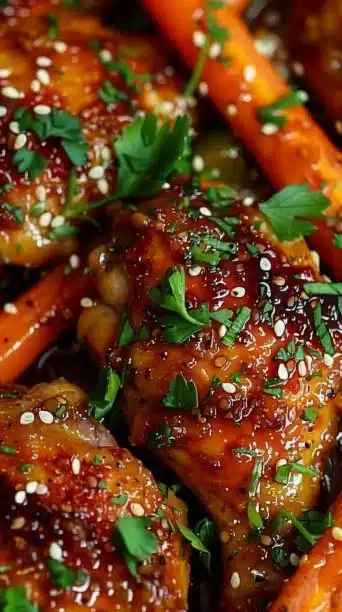Crockpot Honey Garlic Chicken served with carrots in a bowl.