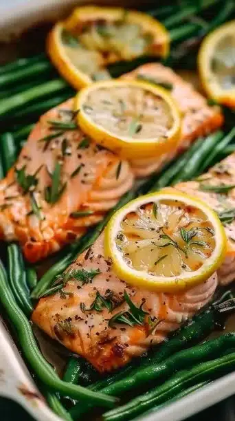 Crockpot Lemon Garlic Salmon with Green Beans