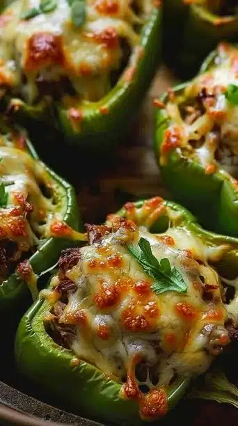Crockpot Philly Cheesesteak Stuffed Peppers