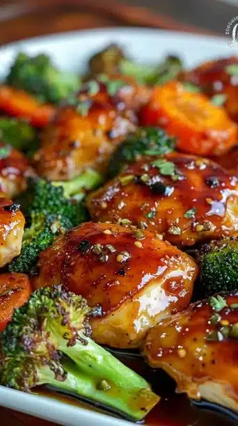 Delicious crockpot teriyaki chicken served with rice and vegetables