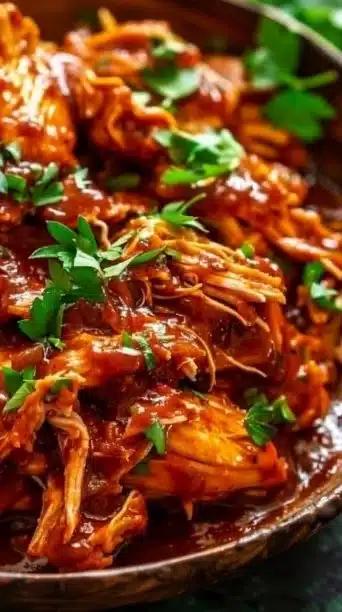Easy Crockpot buffalo chicken served with celery and blue cheese dressing