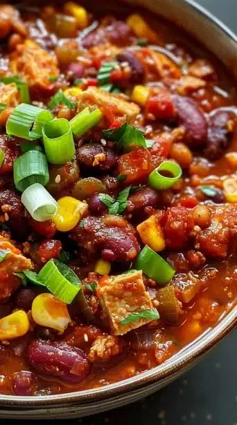 Bowl of easy crockpot chicken enchilada soup with toppings